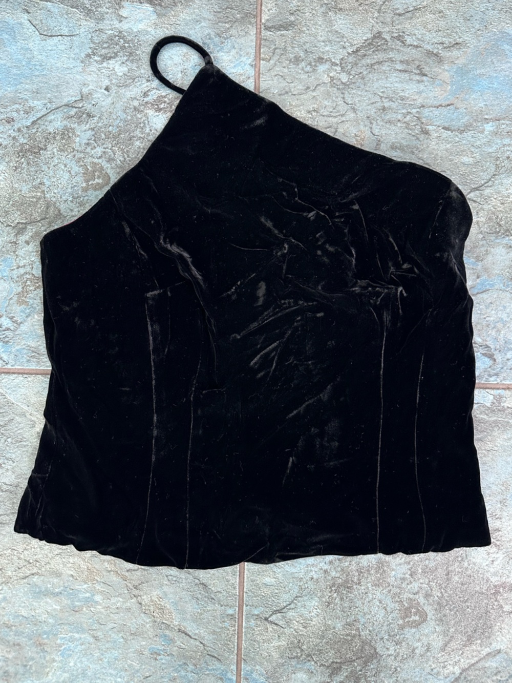 NWT Vtg Ann Taylor Velvet One Shoulder Tank Top Size 8 Black Whimsigoth Y2K